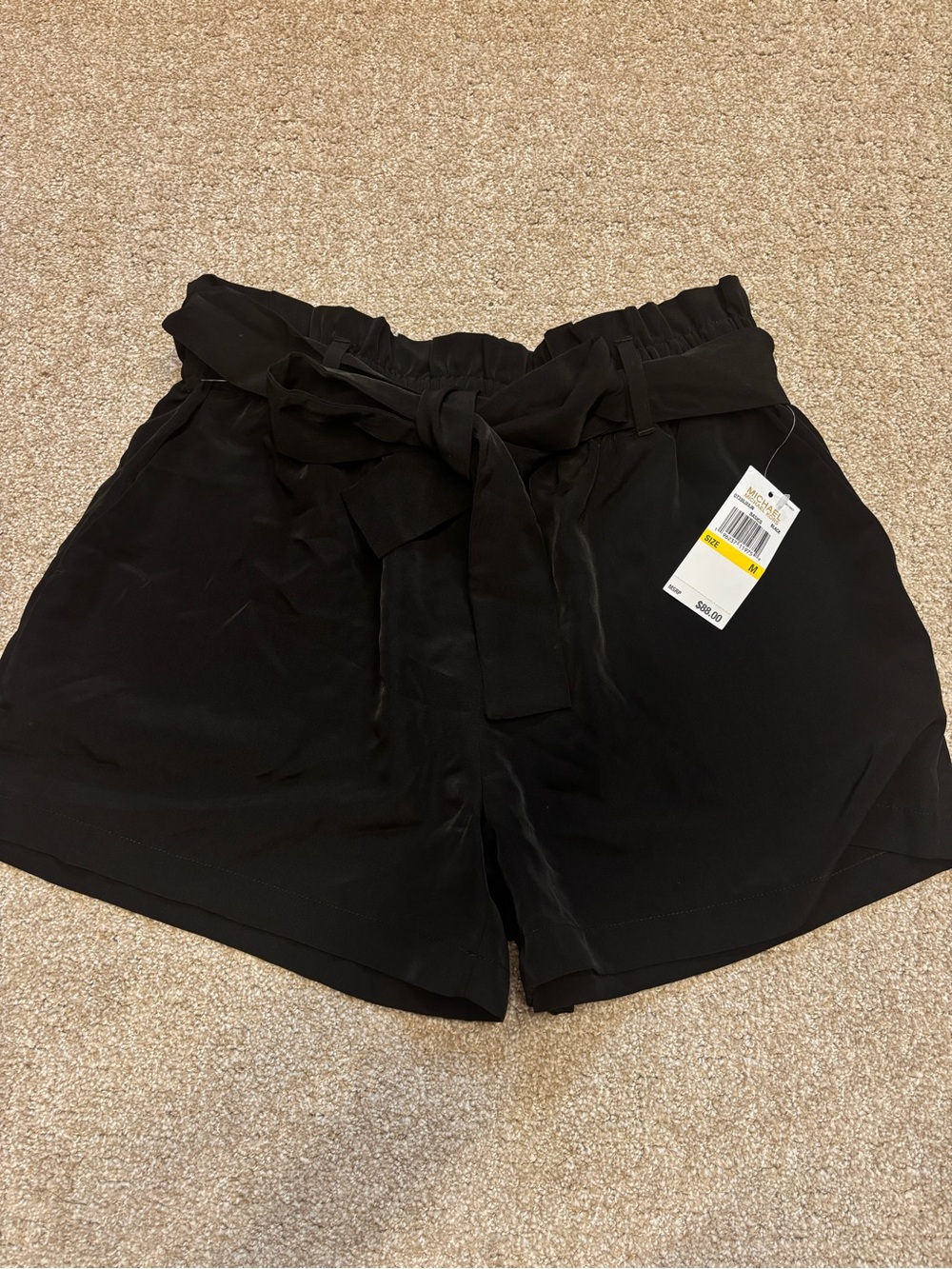 Michael Kors Black Paperbag Waist Tie Shorts